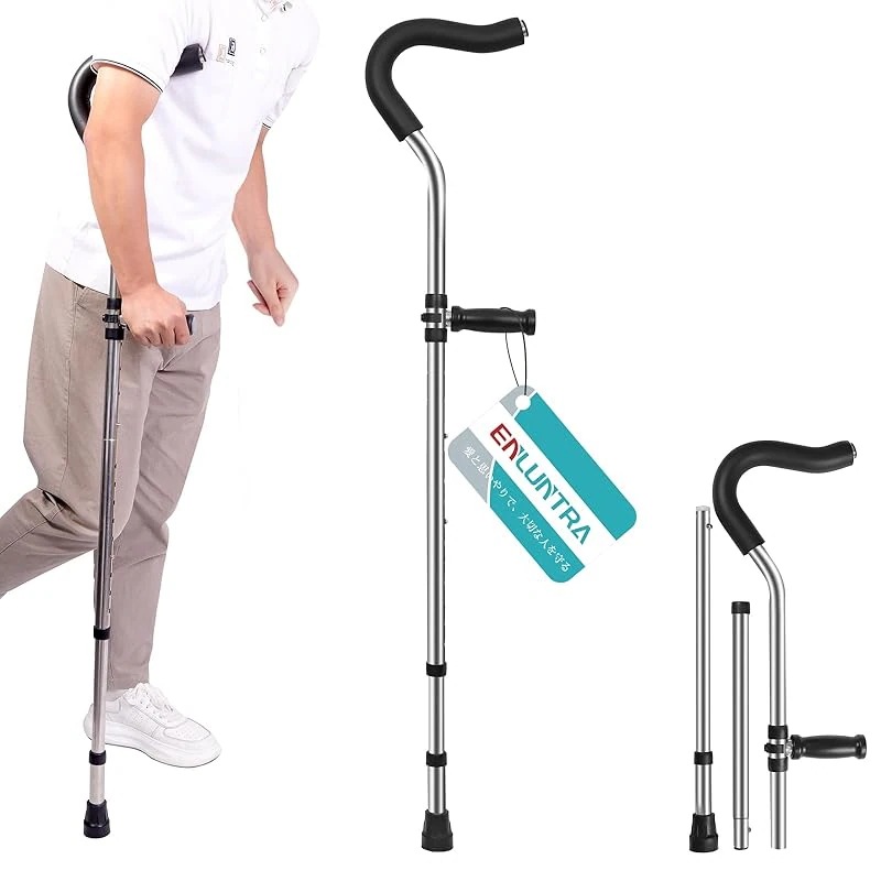 ENLUNTRA 松葉杖 男性用 1本 女性用 F型 伸縮杖 高さ調整 分解 衝撃吸収 柔らかいフォームクッション 丈夫 ステンレス 杖 介護杖 滑りにくい 対応身長 160～180cm 耐荷重100