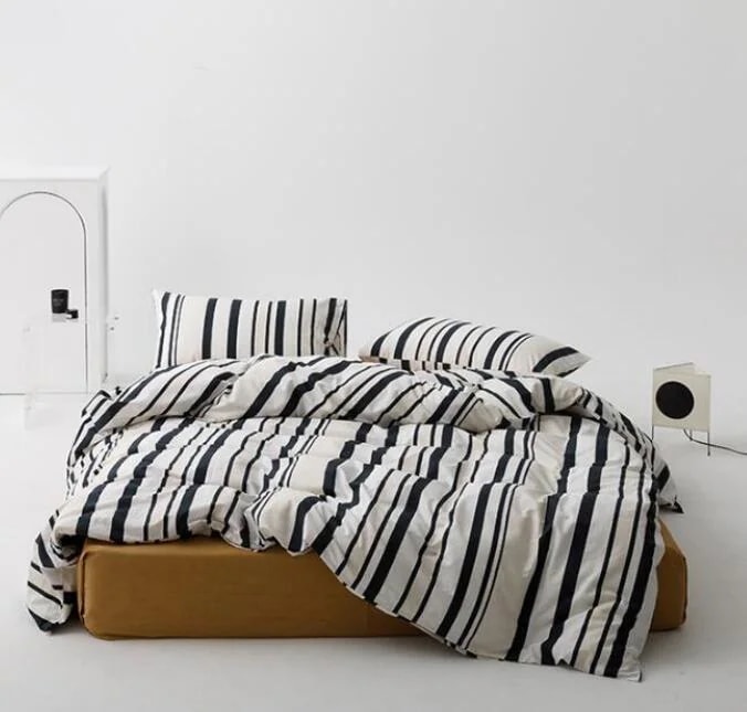 【タイムセール】肌ざわり高布団カバーセット 掛ふとんカバー3点セット 4点セット ストライプ柄 北欧 シングル ダブル クイーン 配色 お洒落 ins風 通気性 優しい肌触り ボックスシーツ/フラット