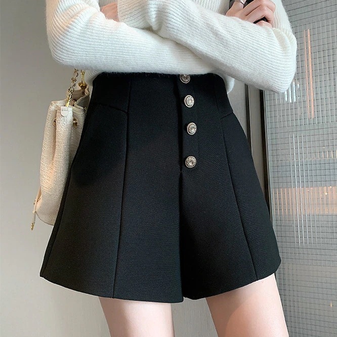 韓国 ショートパンツ 秋冬 レディースミニパンツ 厚手 A字 ワイドパンツ ハイウエスト ボトムス 半ズボン