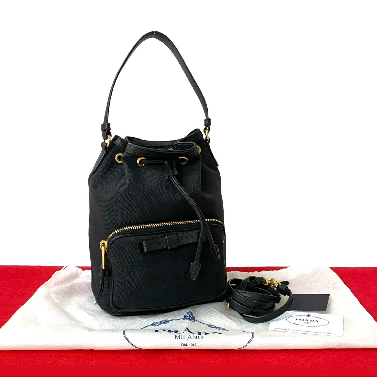 デュエット ロゴショルダーバッグ キャンバス レザー ブラック 63146