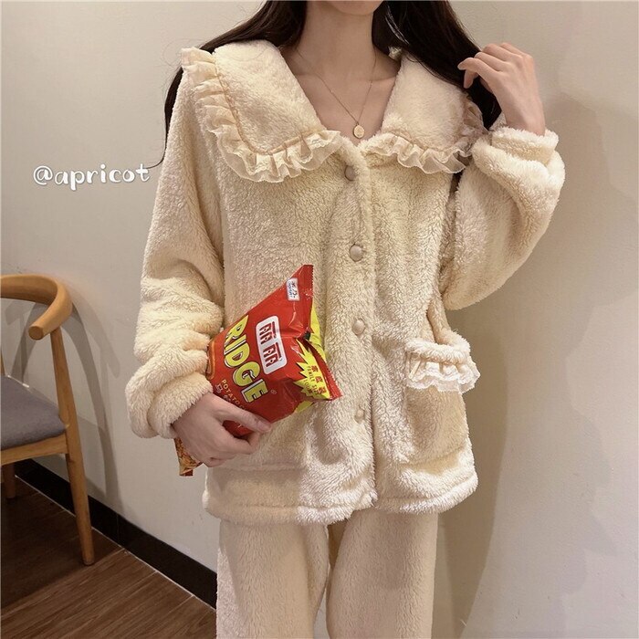 もこもこ モコモコ ルームウェア レディース 2点セット 上下セット ホームウェア 部屋着 寝巻き パジャマ ふわふわ あったか 暖かい ふんわり トップス 長袖 前ボタン 前あき 2