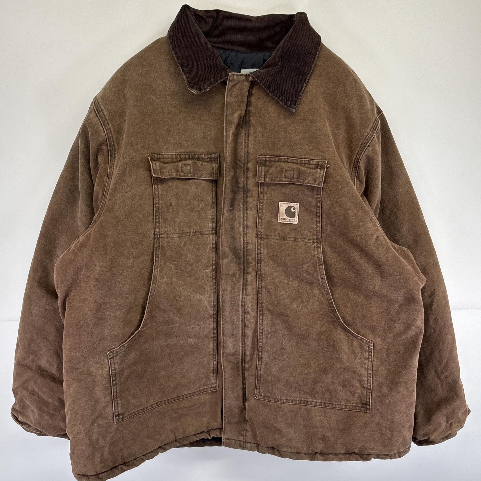 古着 ワークジャケット ダック 大きいサイズ 中綿 フルジップ ワンポイントロゴ 3XL ブラウン メンズ 8,360円