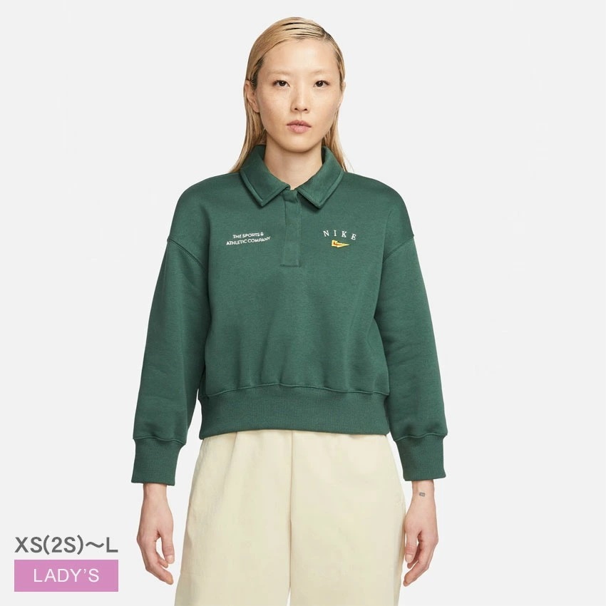 メガ割 オーバーサイズド クロップ フリース ポロ スウェットシャツ FD0895 レディース ウエア トップス ブランド カジュアル 刺繍 フィットネス ヨガ ランニング ジョギング ジム