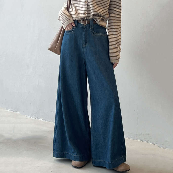デニムパンツ パンツ レディース デニム 春 夏 秋 冬 無地 ワイドパンツ ジーンズ ロング 体型カバー ガウチョパンツ ボトムス フレアパンツ リラックスパンツ ゆったり おしゃれ 華奢見え 美脚