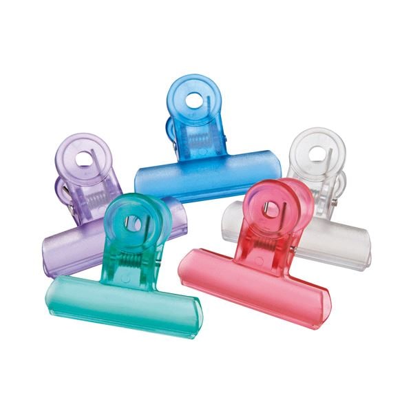 (まとめ) ミツヤ クリアクリップ アクア 中 口幅50mm 5色アソート PCC-5P-AS 1箱(5個：各色1個) (×30セット)