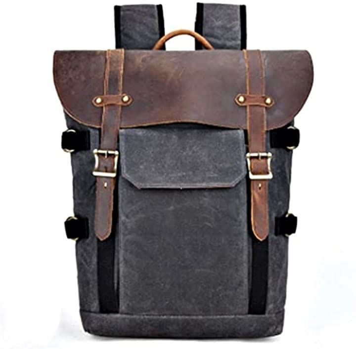 カメラリュック カメラバッグ ヴィンテージ 本革 キャンバス素材 防水 大容量 多機能 カーキ ネイビーブルー(ネイビーブルー)