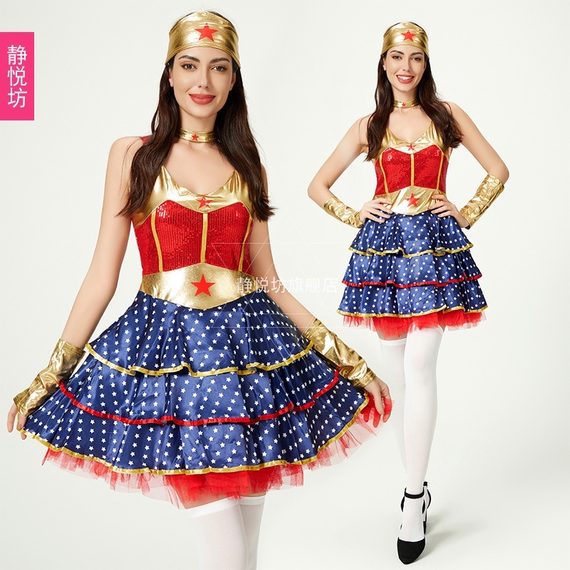 ヨーロッパとアメリカのハロウィンワンダーウーマンスーパーマンウーマンコスプレ衣装アベンジャーズパーティーパフォーマンス衣装女性ドレス