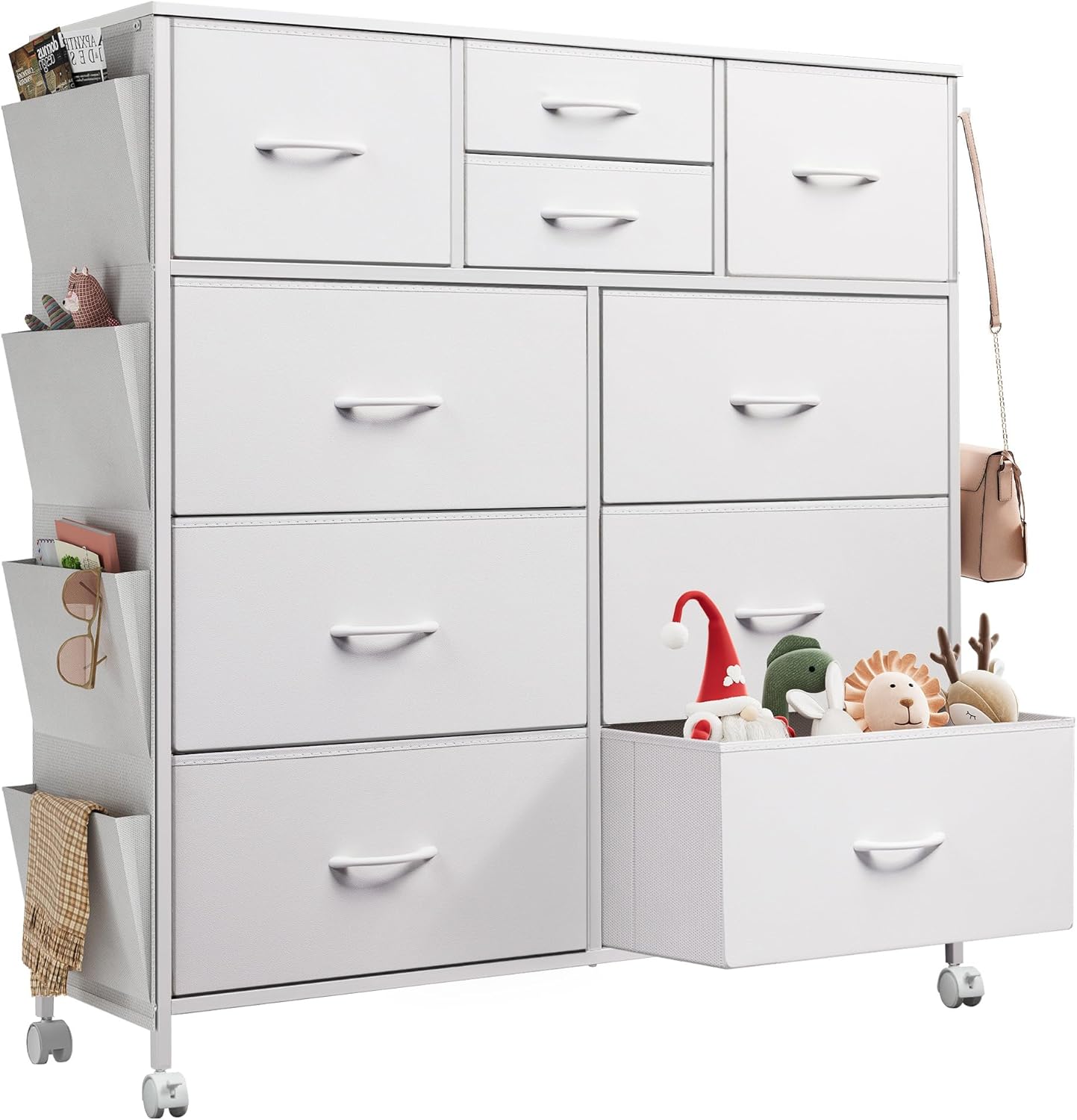 WLIVE チェスト タンス キャスター付き サイドポケット付き 4段10杯 箪笥 ハイチェスト チェスト4段 リビング収納 おしゃれ 収納チェスト 引き出し 大容量 洋服タンス 布製 衣類収納