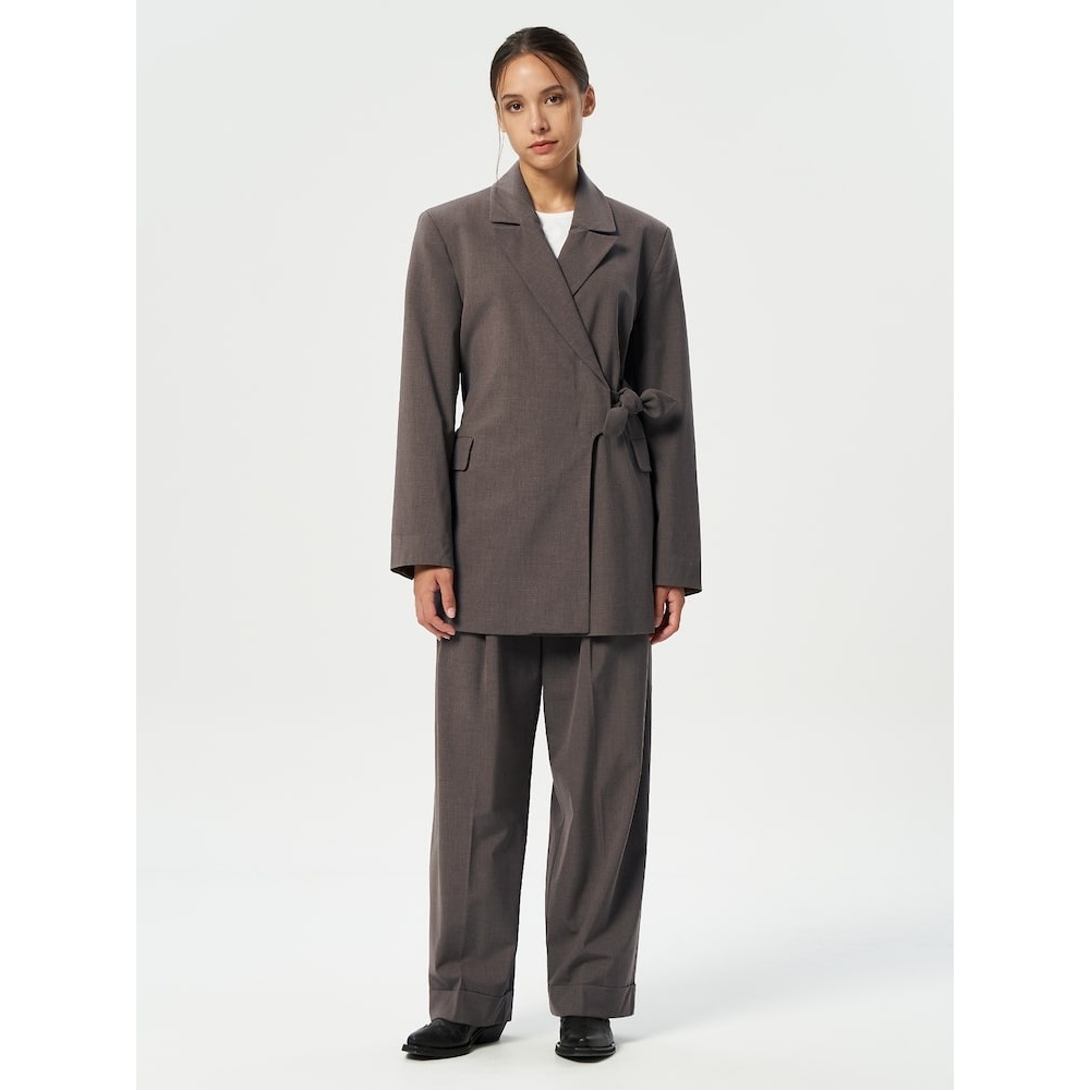 GANNI ドレーピーメランジミッドウエストプリーツルーズパンツ-シタケ FW24/QN4621R02C