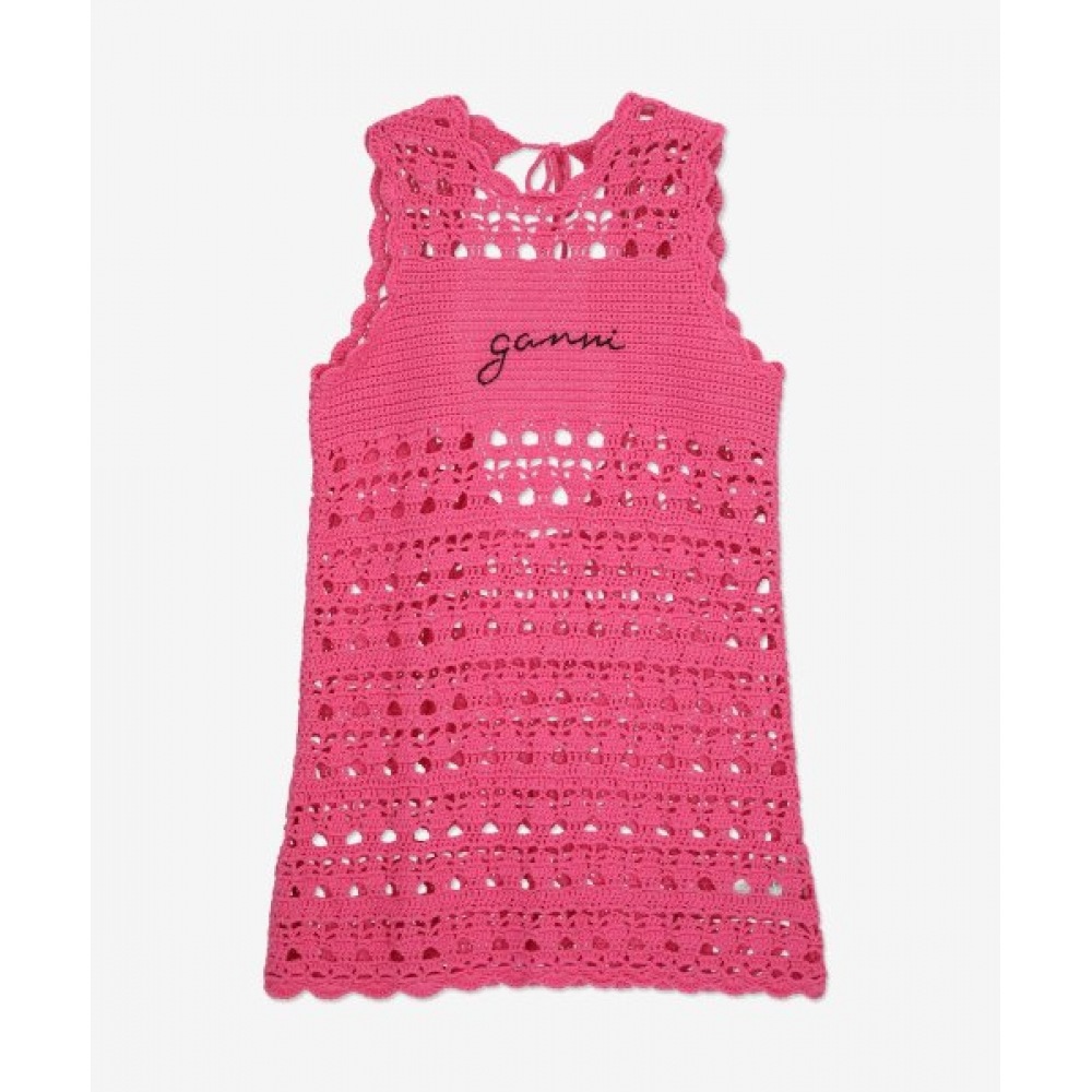 GANNI 女性用かぎ針編みカバーアップスリップドレス-ショッキングピンク/K1807483
