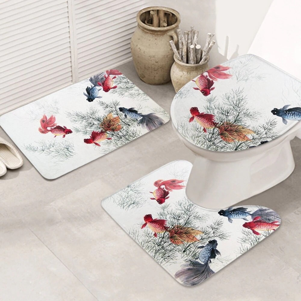 3ピースバスラグセット チャイニーズインク-Painting お手入れが簡単 ノンスリップ 耐久性