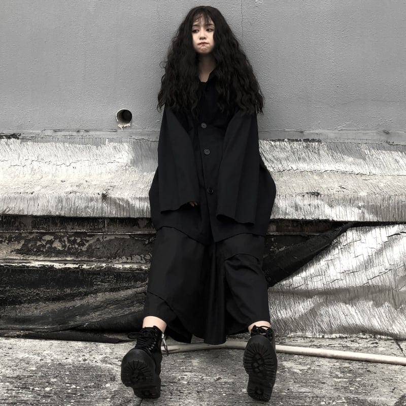 レディースワイドパンツ アシンメトリー ロング丈 ウエストゴム l 無地 オールシーズン おしゃれ お洒落 かっこいい こなれ感 ルーズ 個性的 クール モード系 主役級 存在感 パン