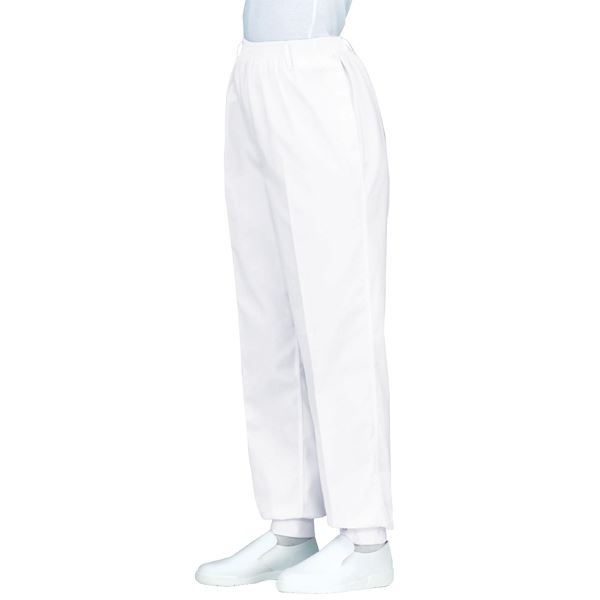 工場用白衣/ユニフォーム (女子 総ゴムトレパン L/ホワイト) 裾フライス インナーネット付 ノータック workfriend SKH220
