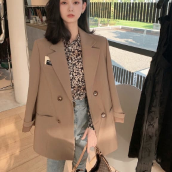 アウター デート ジャケット 上着 袖あり 長袖 ハイウエスト 春 秋 10代 20代 30代 こなれ感 個性的 ベージュ ブラック S M L ゆったり クール モード系 レトロ エレガント