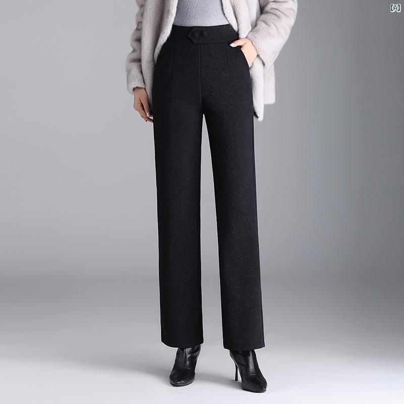 レディース ファッション オシャレ シンプル 狭い ワイド レッグ パンツ ウール ズボン 秋冬 マザーズ ストレート 大きいサイズ 厚手 ドレープ パンツ