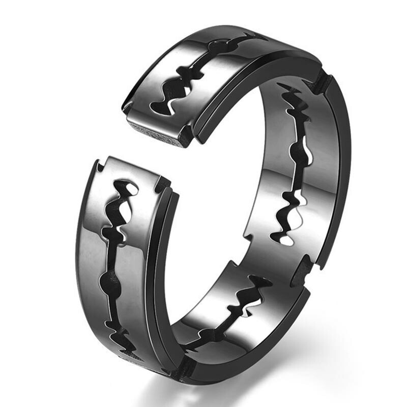 カミソリステンレスリング ブラック（RWI019）指輪 12号-31号 フリーサイズ 調整可能 剃刀 ナイフ 人気 プレゼント 男性 女性 黒色 父の日 誕生日 クリスマス r0823xxxxxxxx