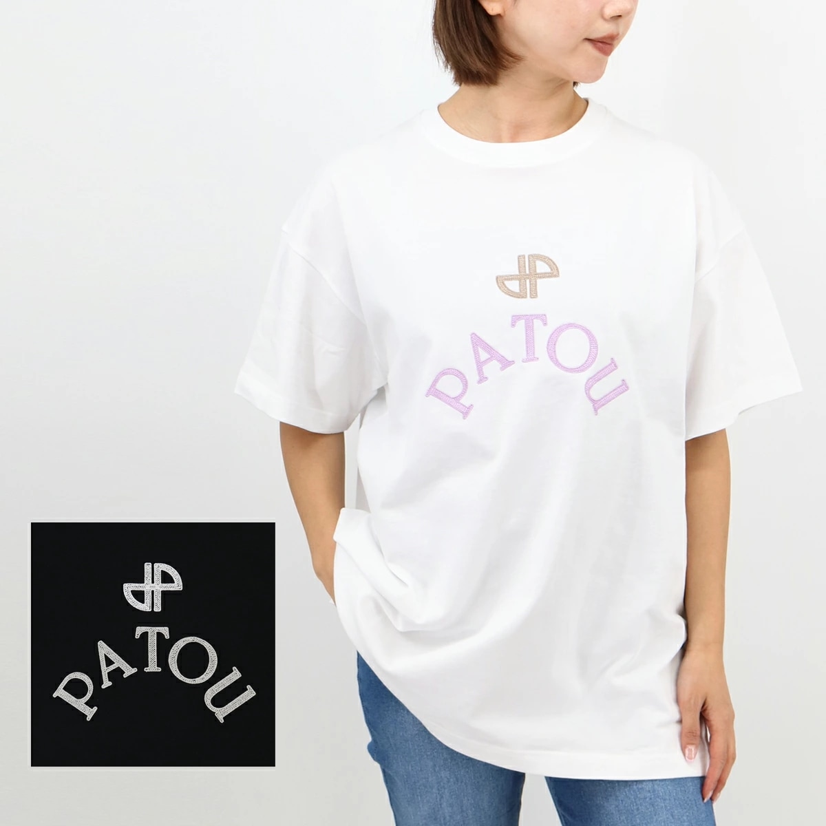 PATOU パトゥ オーバーサイズTシャツ JE2059990 レディース ロゴTシャツ T SHIRT ビッグサイズ オーガニックコットン SS TEE クルーネック 半袖 カットソー ブランド