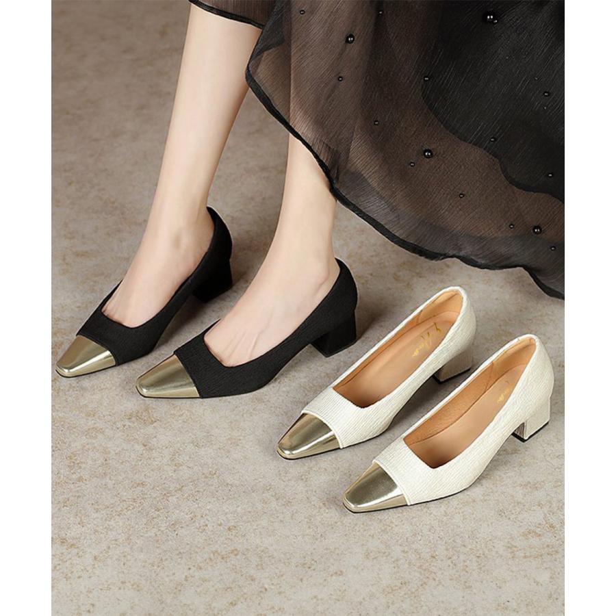 【急速出荷!】ヒールパンプス つま先切り替えパンプス配色ニットパンプス orange 4,888円