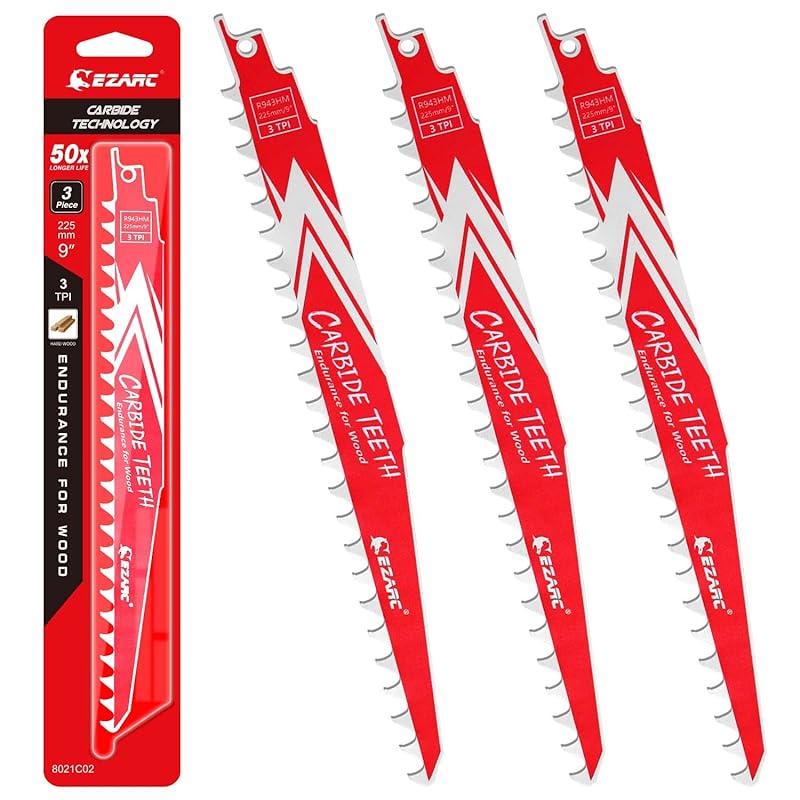 EZARC レシプロソー替刃 超硬刃 3山 セーバーソーブレード ハードウッド用 300mm R1243HM 3枚入