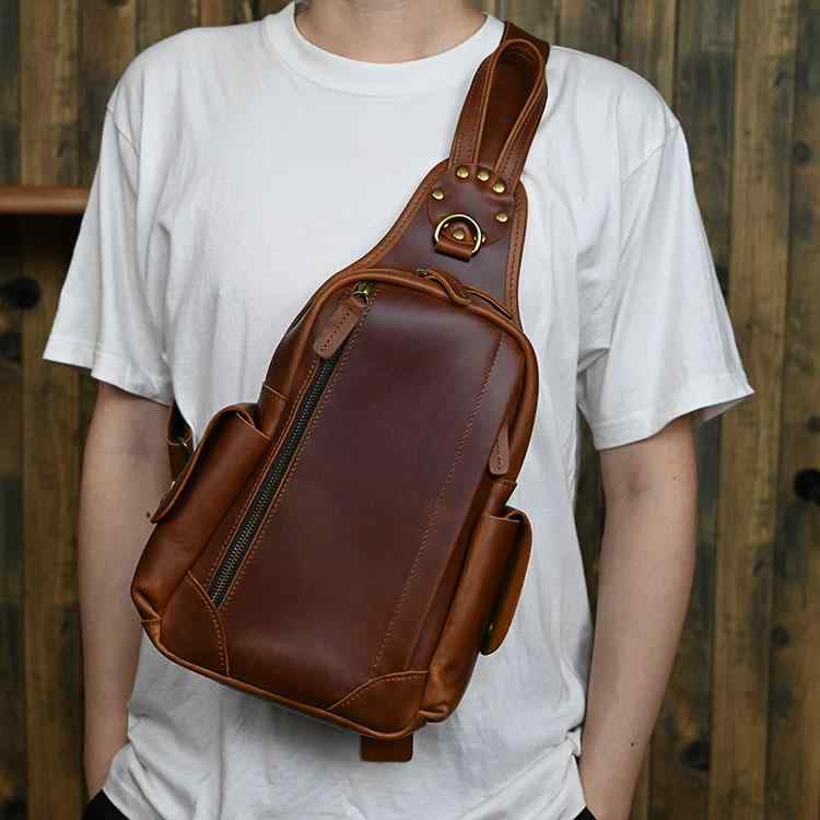 チェスト バッグ クロスボディ レザー 本革 アウトドア カジュアル バイク 自転車 観光 街歩き 斜め掛け メンズ 最上層 牛革 バッグ ショルダーバッグ 大容量 シングル ショルダー