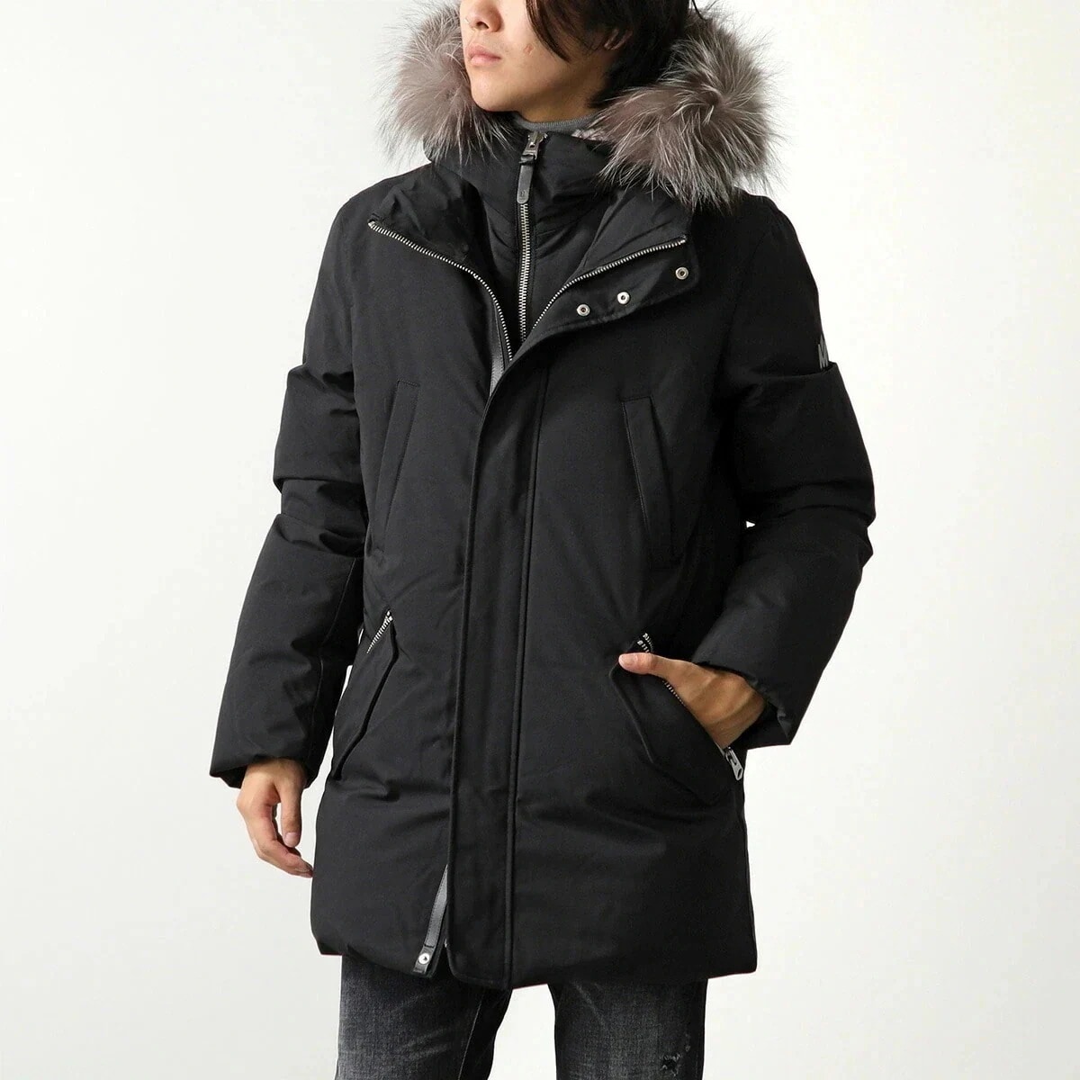 MACKAGE マッカージュ ダウンコート EDWARD-X メンズ フォックス ラビット ファー フード アウター ロゴ BLACK SILVER 98,161円