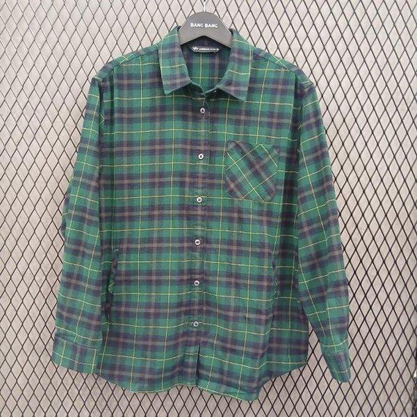 HC03 秋の女性オーバーサイズフィットチェック綿100%長袖シャツ NSL634 (41038025)