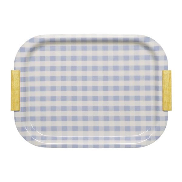 (40個セット) お盆 トレー 約幅380mm M ミルキーチェック ブルー 角型 取手付き 防滑加工 丈夫 NSトレー キッチン ダイニング