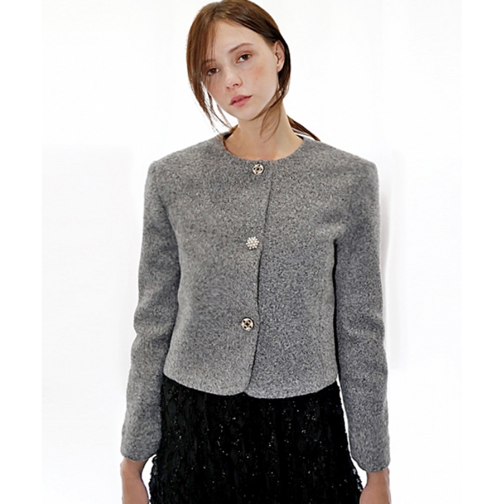 DAMAGE MNEMONICカーリングウールラウンドネックグレージャケット_Curling Wool GY JK