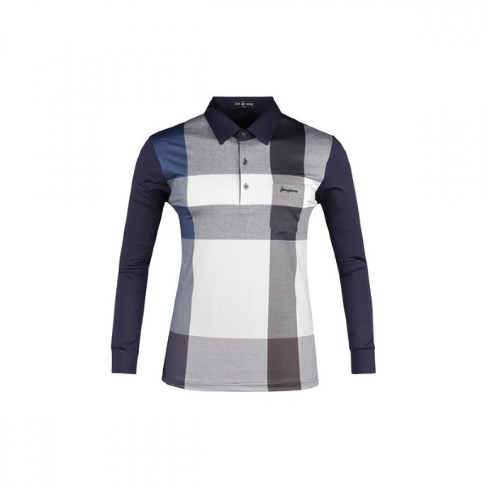 (ラックスゴルフ) ラックスゴルフジャンピエルメンズチェックカラー長袖ゴルフシャツ JP3A417