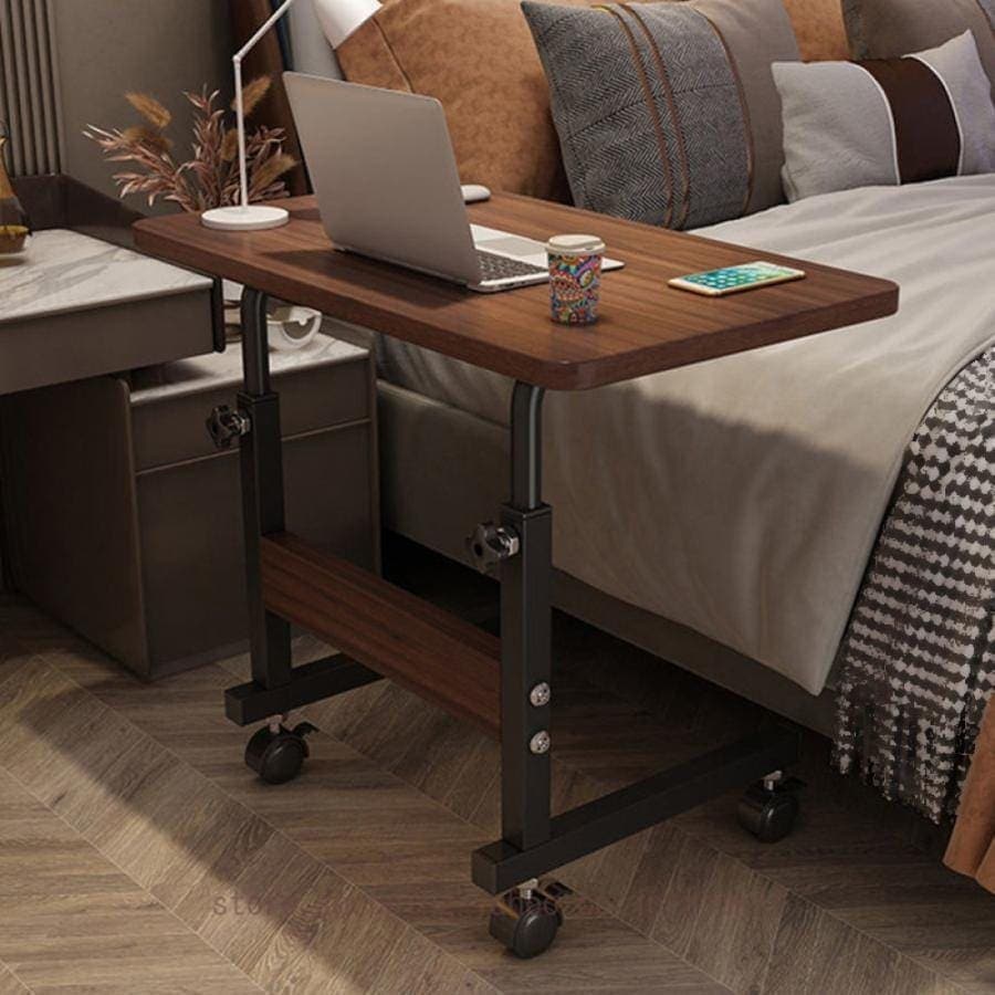 伸縮式ベッドテーブル キャスター付き 高さ・幅調節可能 介護 木目調 ブラウン サイドテーブル 昇降式テーブル サイドテーブル 多目的テーブル 在宅ワーク