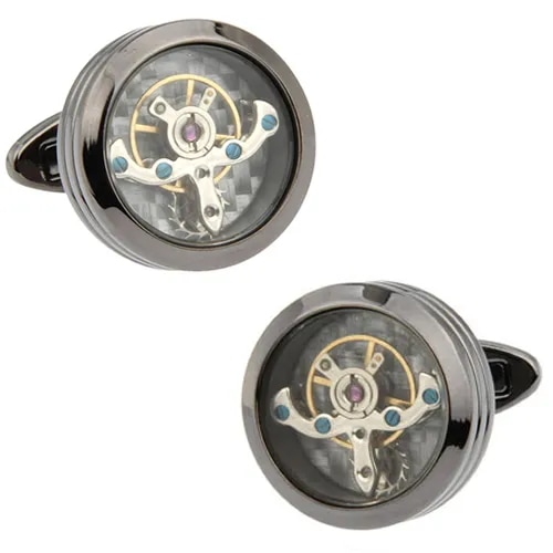 カフスボタン カフス ブラック スチームパンク 時計 ムーブメント コグ カフリンクス メンズアクセサリー