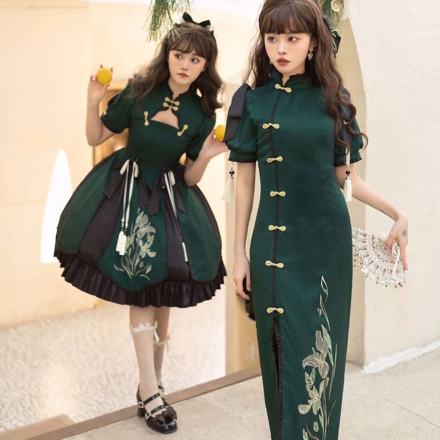 ロリータ 豫園. チャイナドレス ロング丈/半袖 Pスカート 中華風 壁おじさん 夏ロリータ