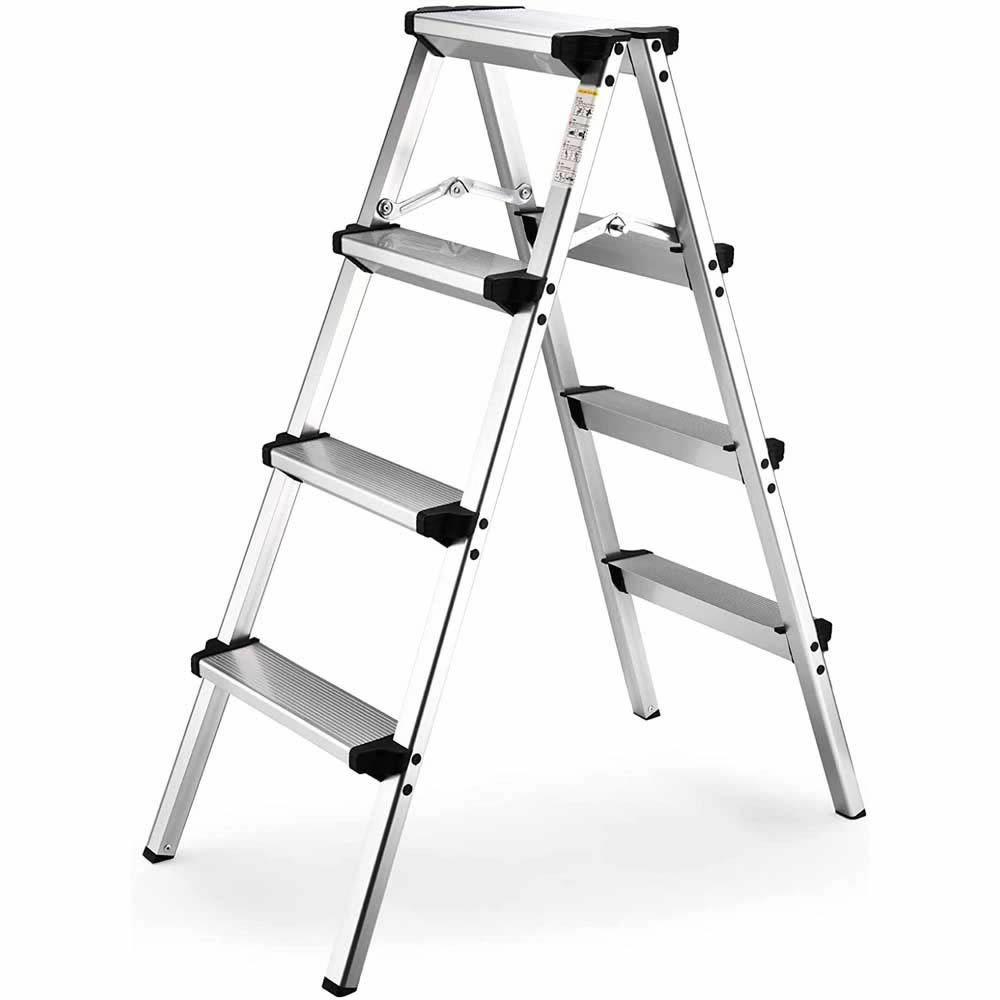 脚立4段 梯子 アルミ 脚立 折りたたみ ミニ 軽量 きゃたつ 踏み台 軽量 安全 ステップ アルミ 二段 脚立 折りたたみステップ 耐荷重150KG 滑り止め付き ステップ台 シルバー 4段