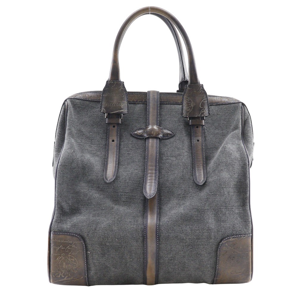 テラコレクション カリグラフィー トートバッグ キャンバス レザー グレー 茶 メンズ 中古品