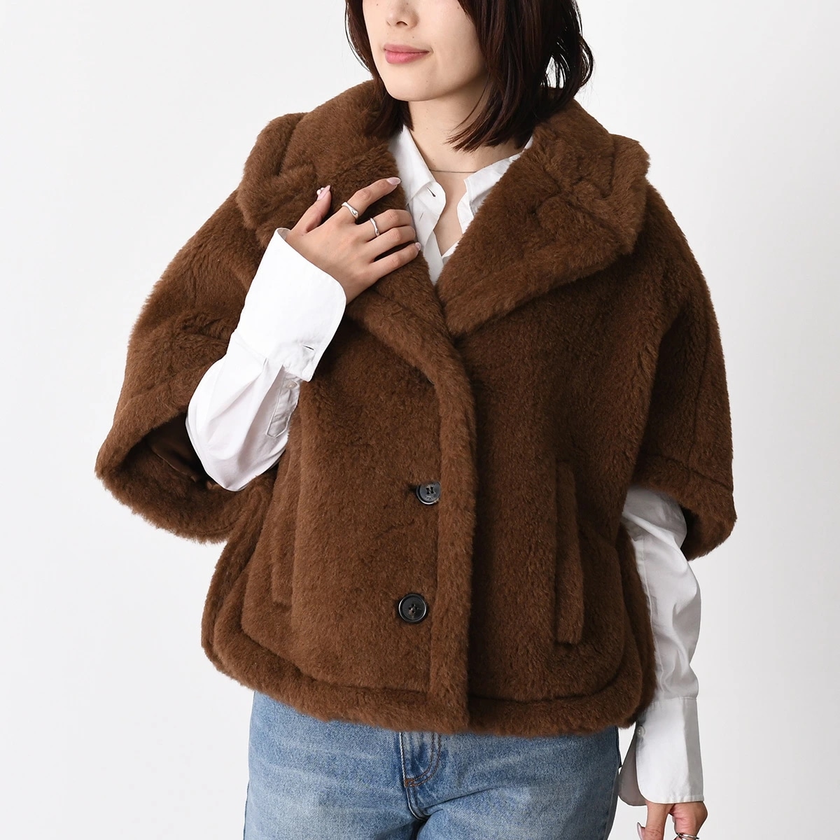 ポンチョ アウター CORVINO4 コルヴィーノ カシミヤ テディベア ケープ MXACORVINO4 レディース ブラウン アルパカ ボタン留め