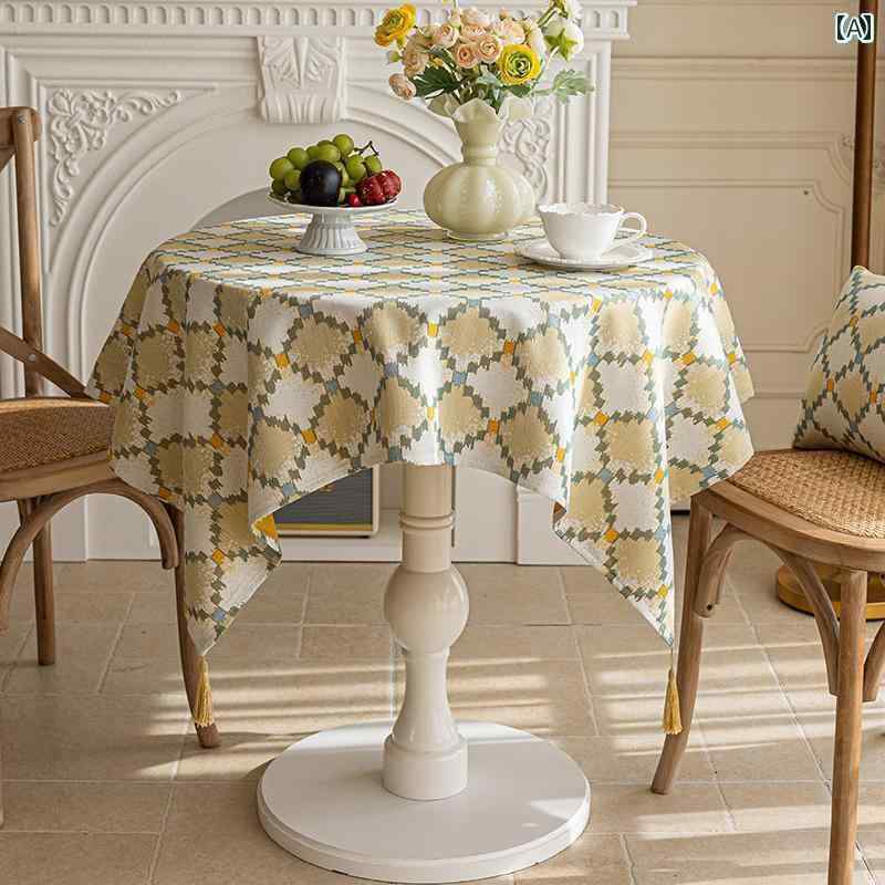 円形テーブル クロス 四角 ジャカード 熱傷防止 リビングルーム 黄 防塵 家庭 タッセル 上品 おしゃれ ティータイム 柄 クッションカバー