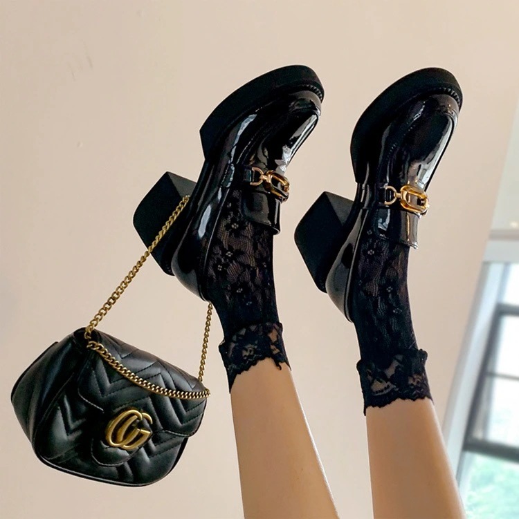 厚底 ビット付き レザー ローファー シューズ 靴 くつ クツ ローファー ハイヒール 6.5cmヒール 太ヒール チャンキーヒール ラウンドトゥ 脚長 ビット PU かわいい 大人可愛い カジュアル