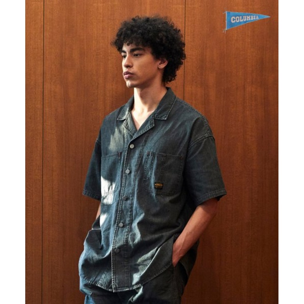 コロンビア大学ミルレーベルカントリーデニム S/S シャツブラックデニム