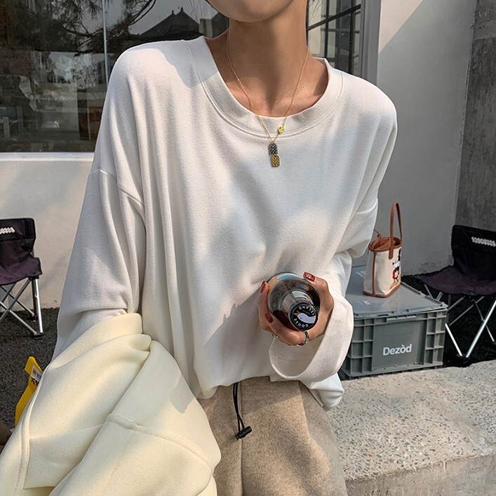 レディース トップス ロンT カットソー ミディアム丈 長袖 ボリューム袖 ドロップショルダー ラウンドネック 襟なし オーバーサイズ 無個性 M L 白 グレー 黒 かわいい 大人可愛い シンプル 5,040円