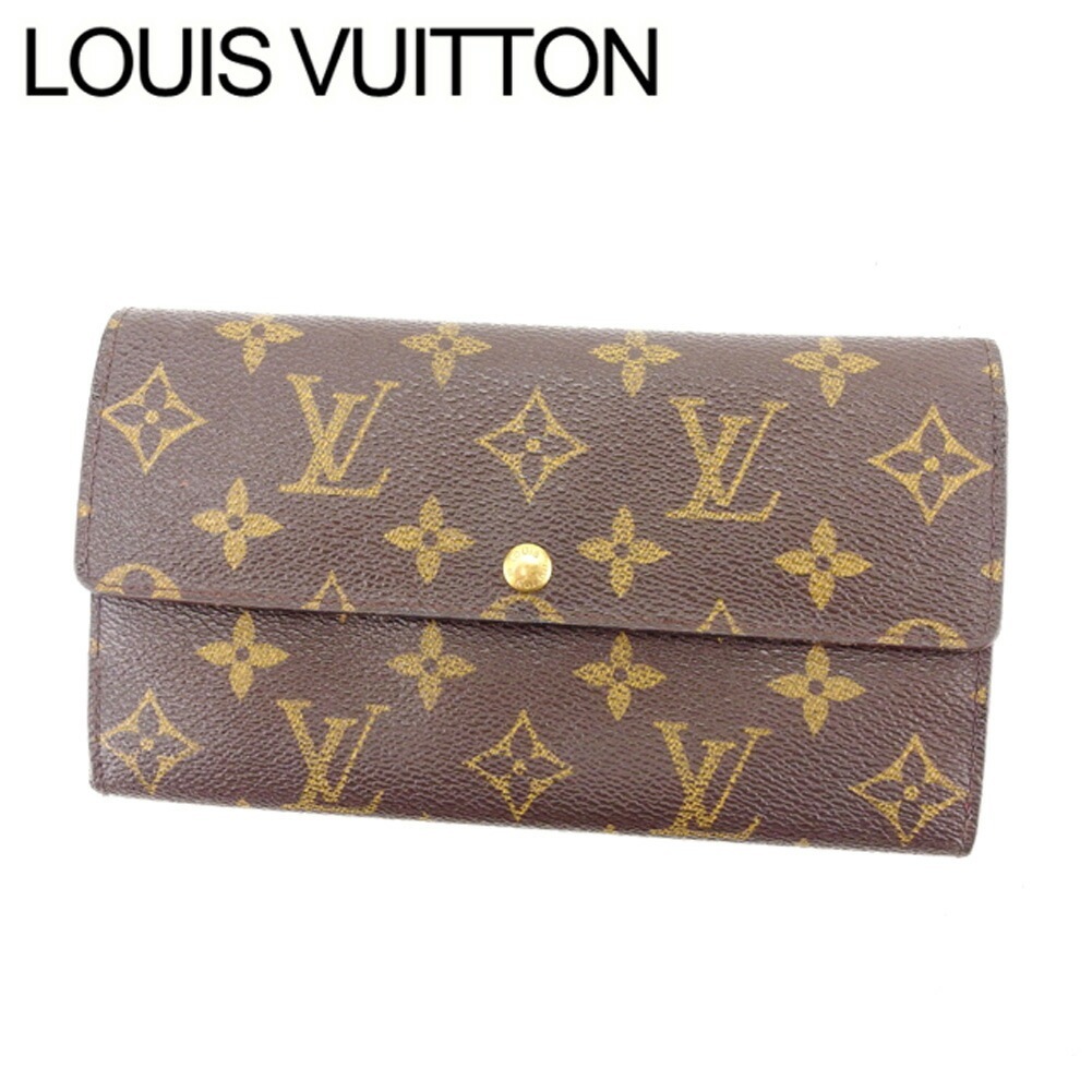 長財布 ファスナー 二つ折り モノグラム ポシェットポルトモネクレディ ブラウン 中古