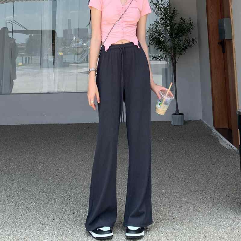 パンツ レディース ボトムス 秋冬 冷感 女性用 ワイド レッグ ハイウエスト ストレート カジュアル スリミング フロア レングス