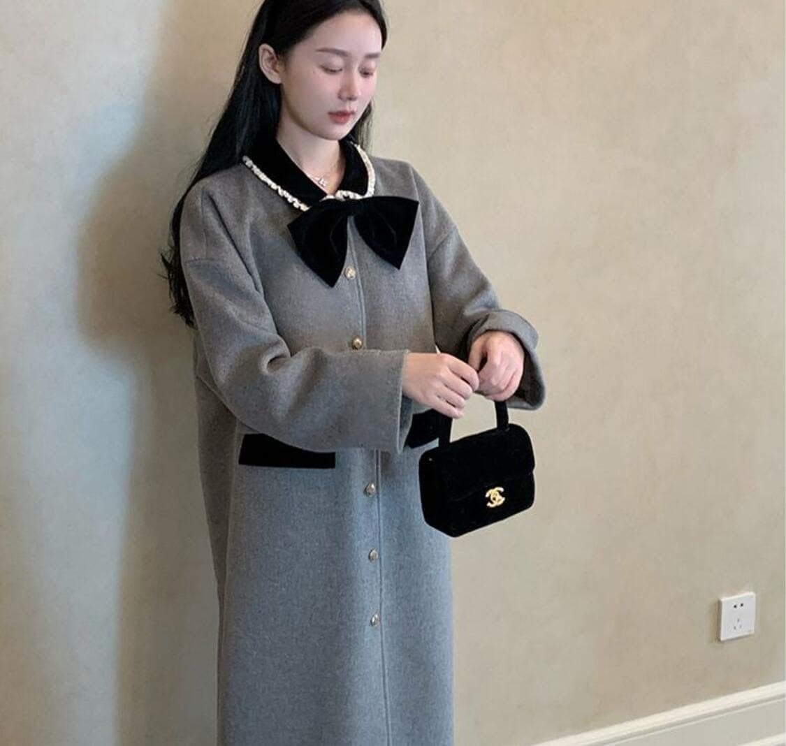 レディースメイラードグレーのウールコート冬の新作けだるいラシャコート