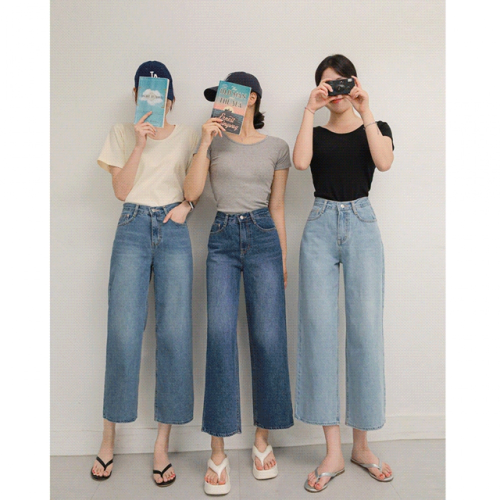 クリック&ファニー丈夫な8パートワイドデニムパンツ [SMLXLサイズ]