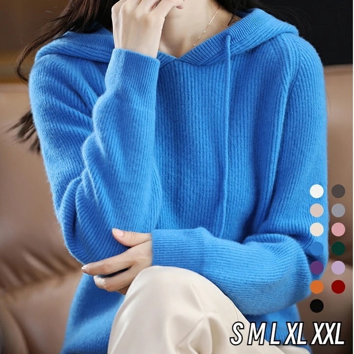 レディースニットカーディガン秋冬フード付きニットパーカーセーター長袖パーカーさっと羽織れるニット羽織ゆったりフェミニン着回しシンプルカジュアル体型カバー柔らかいお洒落上品女性らしい通勤普段着春秋着心地