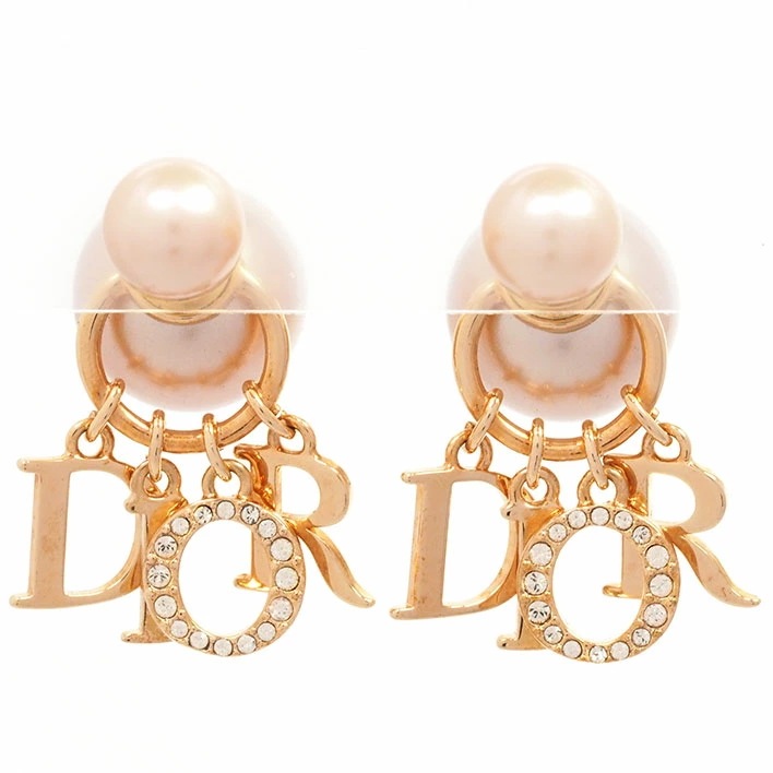 【美品】クリスチャン ディオール トライバル ピンクレジンパール フェイクパール 【ピアス】