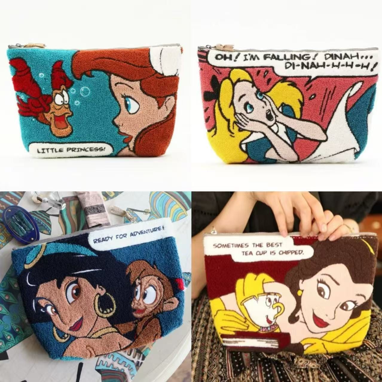 10個セット カートゥーン人魚 ぬいぐるみ化粧ポーチ 女子向け可愛い刺繍デザイン ハンドバッグ文具収納