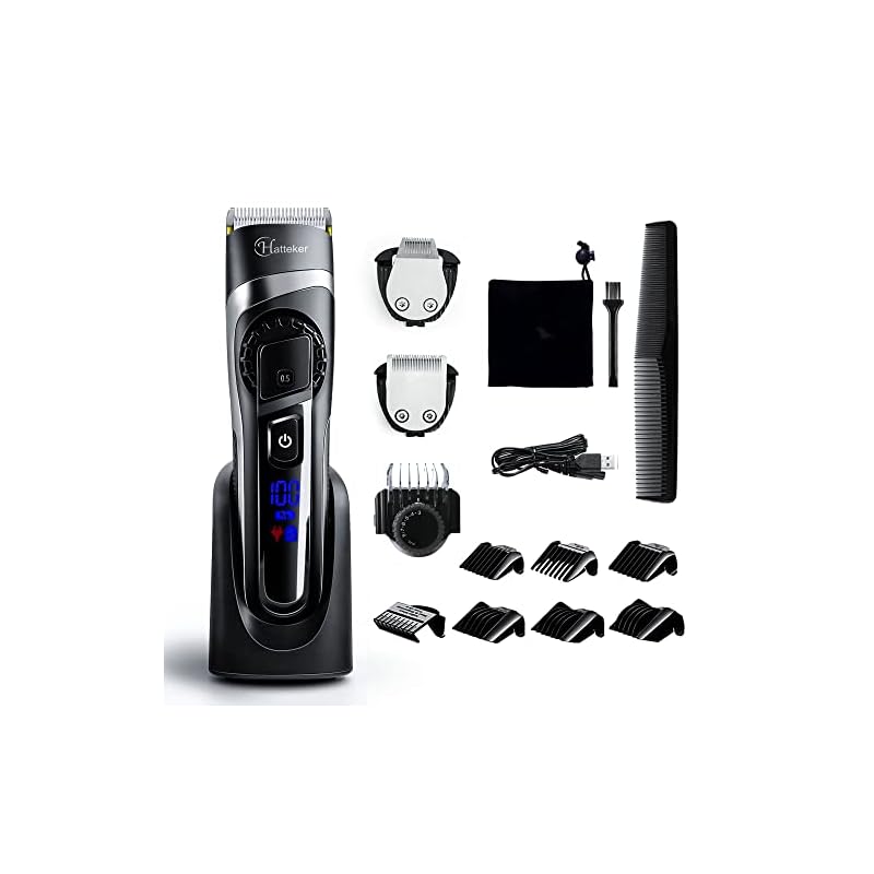 HATTEKER バリカン 充電交流式 ヘアカッター 散髪セット ヒゲトリマー 水洗いOK 刈り高さ調節可 0.5-24mm対応 業務用 家庭用 子供用 ブラック