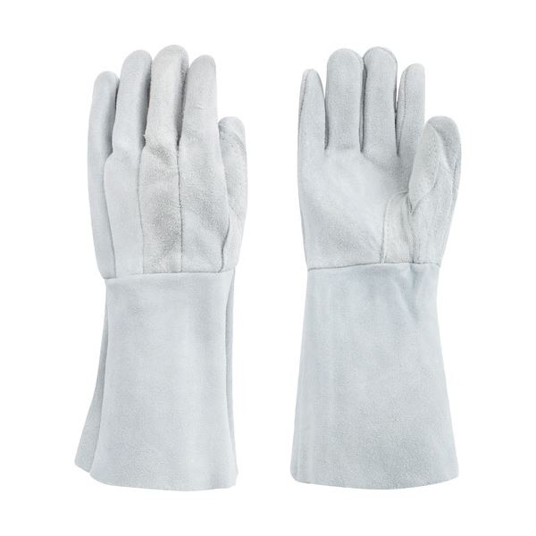 （まとめ）東和コーポレーション 溶接用 牛床革 5本指 W-335（内縫い） グレー 1双[x3]