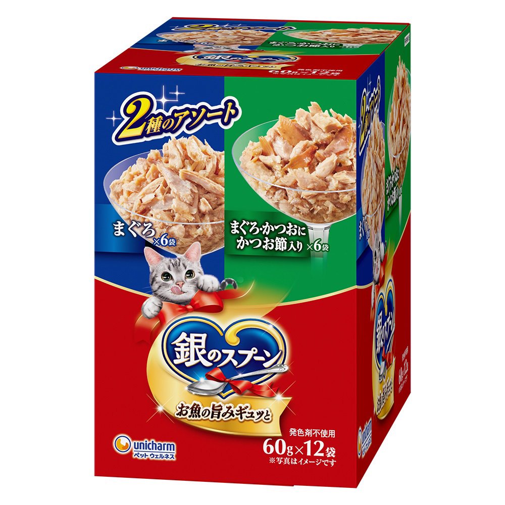 キャットフード　ウェット　パウチ　まぐろ　まぐろ・かつおにかつお節入り　６０ｇX１２袋X１０　ユニチャーム　ＣＲＣ35―20―55―40―00