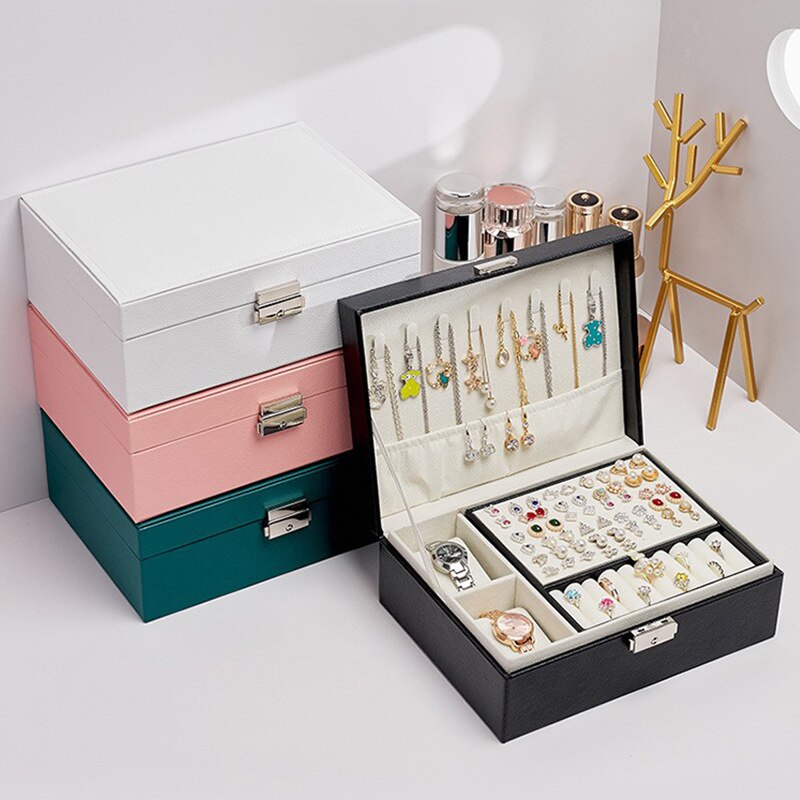 大人気！ 冬ピアス 2025夏の日Shiny 袋あり 収納ボックス 2段 ジュエリー収納 宝石箱 韓国ファッション レザージュエリーケース 指輪 ピアス 収納 ジュエリーケース 指輪 ネックレス 大